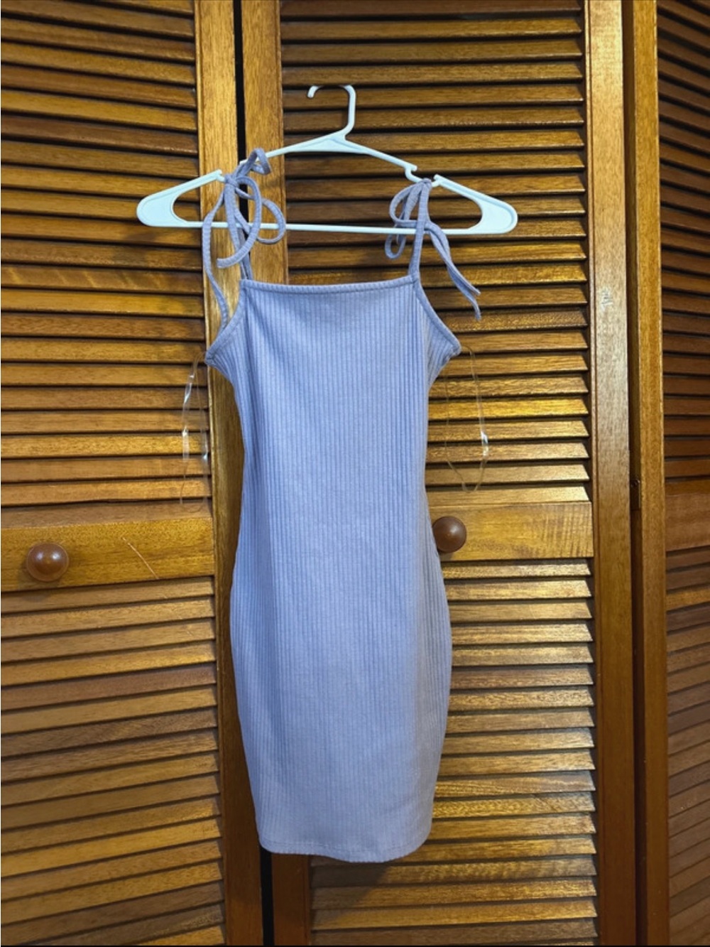 La Hearts Lavender Tie-Shoulder Ribbed Mini Dress